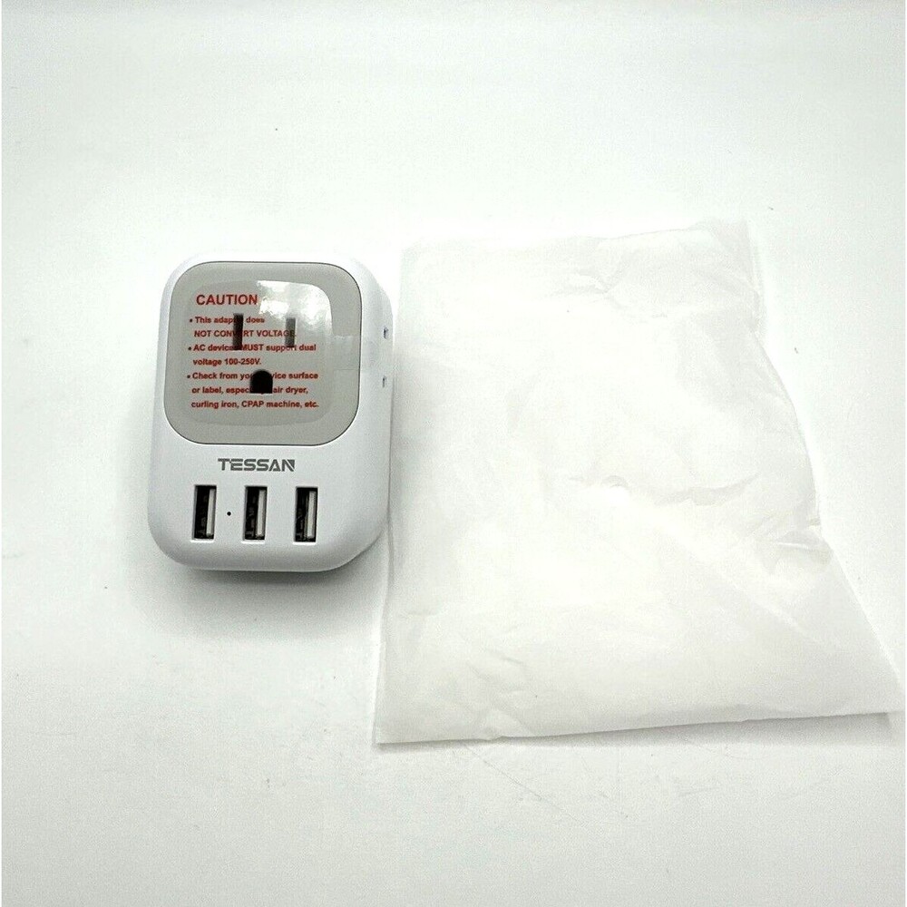 European Plug Adapter Travel Power Plug w/ 4 Outlets 3 USB Port NEW